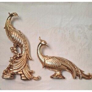 Vintage Syroco Peacock Figures Vintage Gold Composition